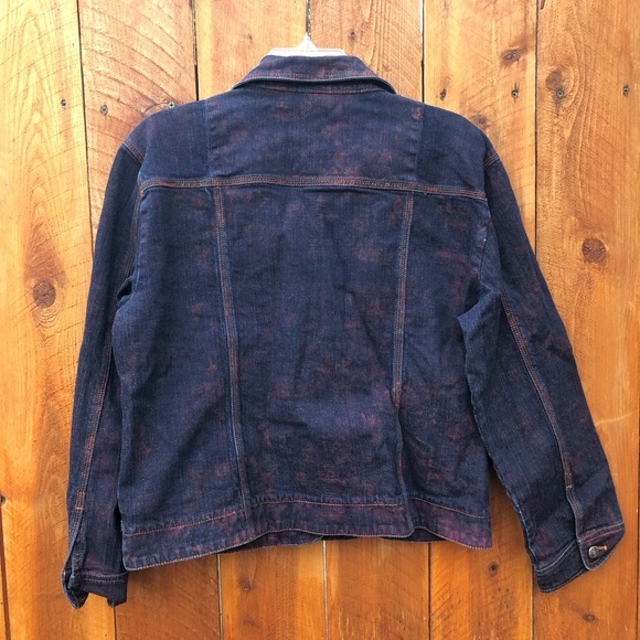 Chico’s Denim Dark Blue & Rust Red Stone Wash Jacket - Size 2 large - Picture 2 of 15